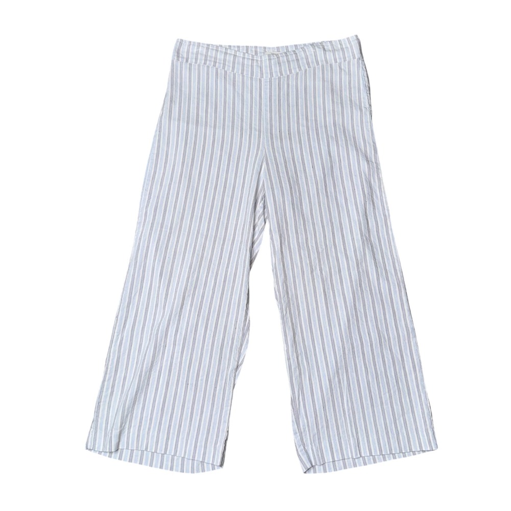 Avenue Montaigne Wide Leg Pants Women 12 Blue White Striped Linen Blend Alex